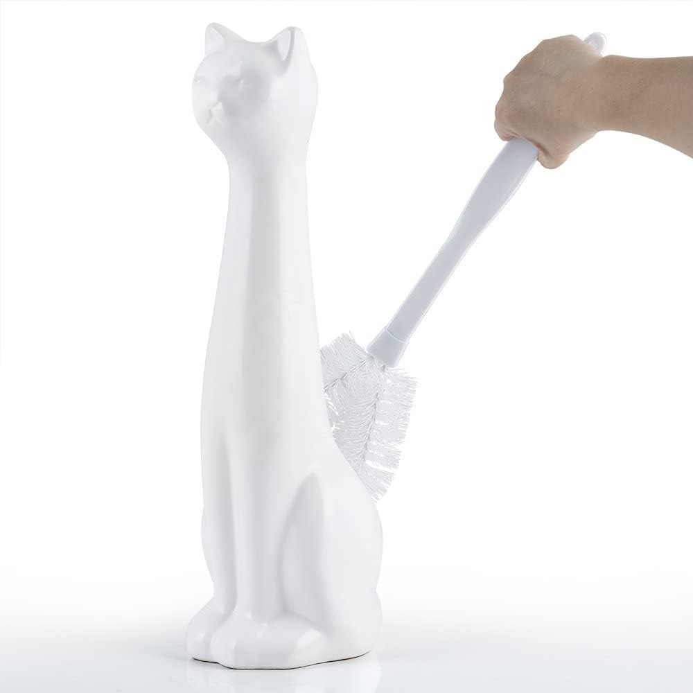 White Cat 2-Piece Toilet Brush Holder and Brush Set