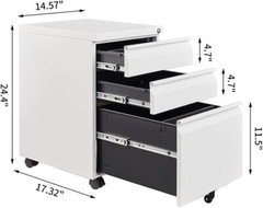 3 Drawer File Cabinet with Lock,Office Rolling Filing Cabinet Storage Under Desk