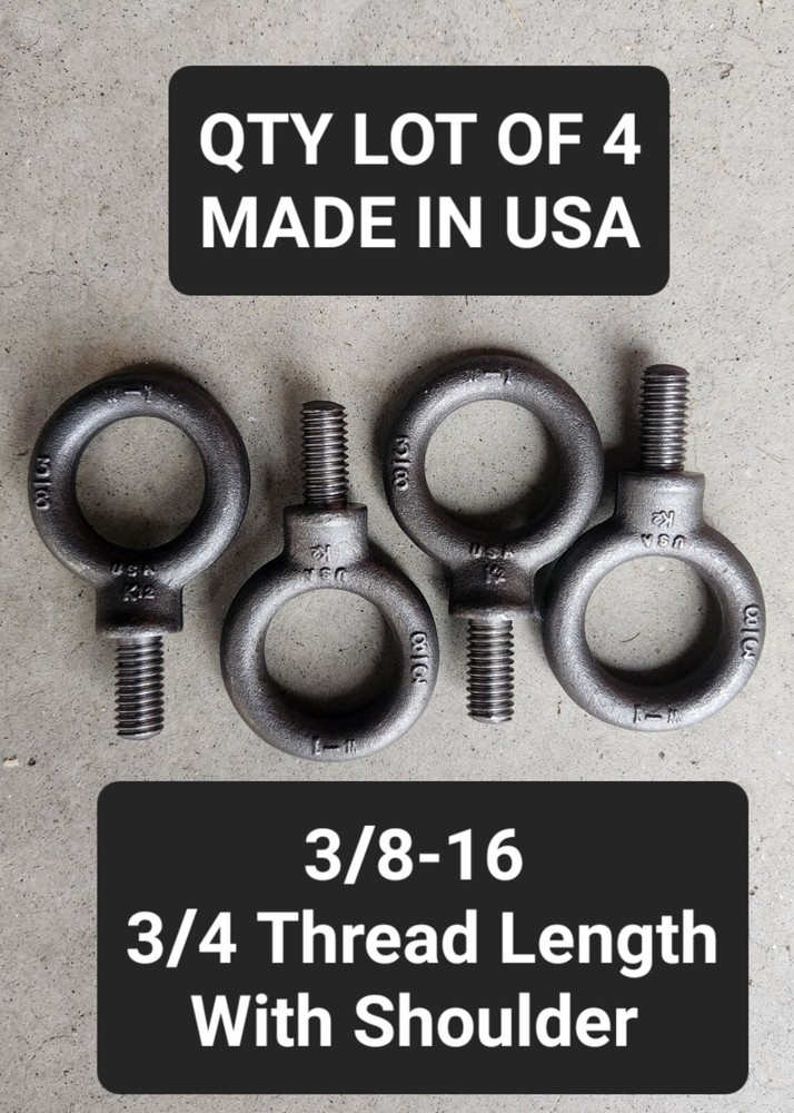 3/8-16 x .75″ Thread Lifting Eye Bolt Eyebolt Forged Black USA QTY 4 NEW