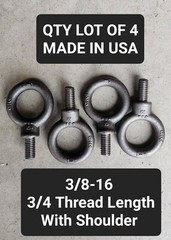 3/8-16 x .75″ Thread Lifting Eye Bolt Eyebolt Forged Black USA QTY 4 NEW