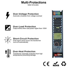 JOYLIT 24V Power Supply 150W CE, 100-130V AC Convert to DC 24 Volt LED Driver…