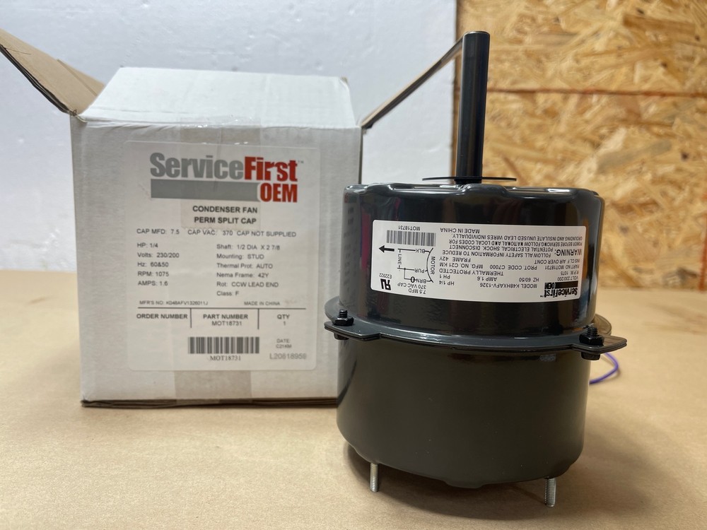OEM Trane Condeser Fan Motor MOT18731 1/4HP 230/200V 1.6A 1075RPM .5×3″ Shft 42Y
