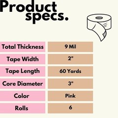 6 Rolls – 2 Inch x 60 Yards, 9 Mil Pink Utility Grade Duct Tape Adhesive Tapes