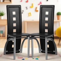 4pcs Dining Chairs – High Back Square Cutout Design, Chrome Legs & PU Leather