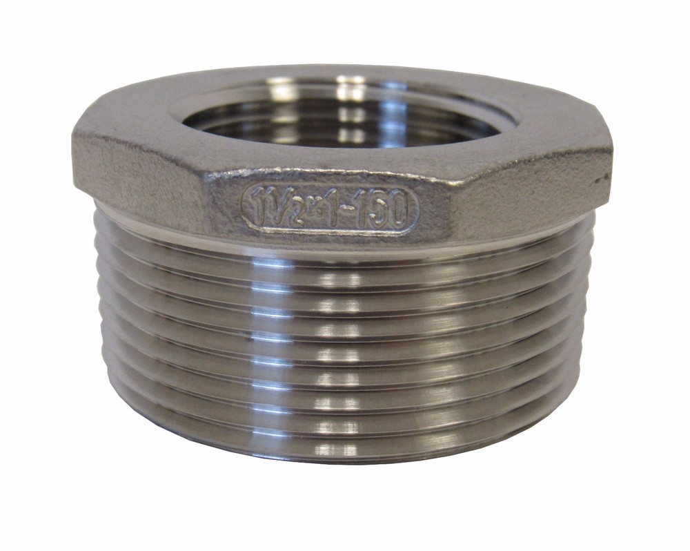 New 304 Stainless Steel 1-1/2” MNPT X 1” FNPT Reducing Bushing Class 150
