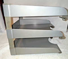 Hamilton Skyline 3-Tier Metal Paper Tray Industrial File Organizer Gray vintage