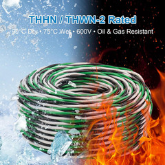 12 AWG THHN Wire 50FT 3-Color Set (Black/White/Green) – Stranded Copper, Pre-Twi