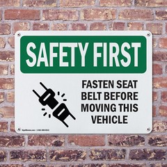 (2 Pack) Fasten Seat Belt Before Moving Vehicle OSHA Safety First Sign Decal