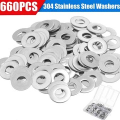 660 Pieces of 304 Stainless Steel Washers Flat Washer Assortment Set Kit 6 Sizes
