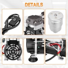 Lab Vacuum Pump Oilless Vacuum Pump 180W 50L/Min w/ Pressure Gauge,Silencer