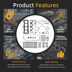 Head Gasket Set Bolts for Hyundai Accent Kia Rio 1.6L 2006-2011 HS26224PT-1 68Pc