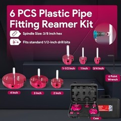 6PCS PVC Pipe Reamer Kit Fitting Socket Saver SCH Plumbing Tools for 1/2″ Drills