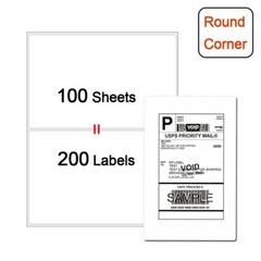 200 Half Sheet Shipping Labels 8.5×5.5 Round Corner Self Adhesive 100 Sheet USA