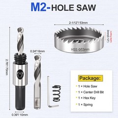 2-1/12″(53mm) Hole Saw Kit – Good for Medium-Hard Metal PVC Boards – Silver