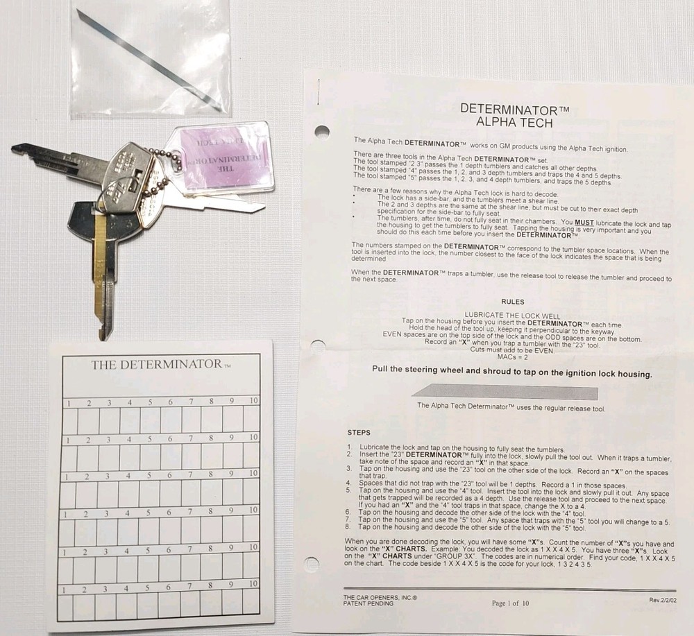 Alpha Tech DETERMINATORTM Tool Set ilco Key P1099 B68 12345678 Works On GM