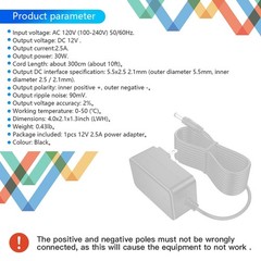 12V 2.5A Power Supply 30W AC Adapter, 10ft DC in 12V Power Cord for Lights Sp…