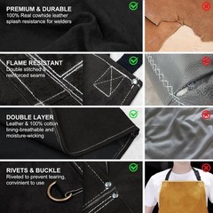 ARCCAPTAIN Leather Welding Work Apron Heat Flame Resistant Cowhide 24″ X 36″