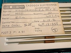 CADDOCK RESISTOR 511 Ohm 1% Gold Plated (10 Pcs In Box)vintage