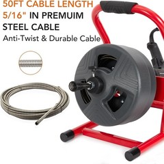 50 Ft x 5/16 Inch Drain Cleaner Machine Electric Drain Auger Cleaner Sewer Snake