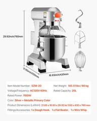 Commercial Electric Food Mixer 20Qt Stand Machine Dough Mixer 3 Speeds 750W