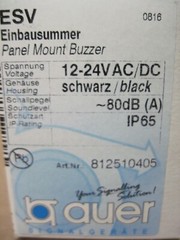 AUER 812510405 Black ESV Panel Mount Buzzer 12-24Vac/DC IP65 80dB