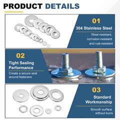 50Pcs M10 x 20mm x 1.5mm 304 Stainless Steel Flat Washers for Screws Bolts