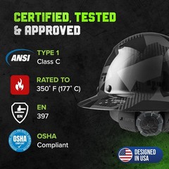 Carbon Fiber Full Brim Hard Hat,Safety/Construction Helmet w/ 6 Point Suspension