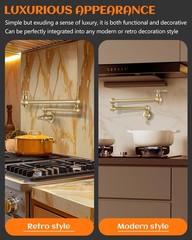 Ralanda Gold Pot Filler Brushed Brass Pot Filler Faucet Wall Mount Vintage Pot