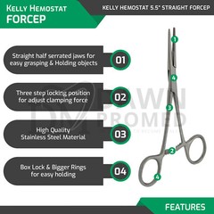 Kelly Hemostat Forceps 5.5″ Straight Fishing Plier Locking Clamps German Grade