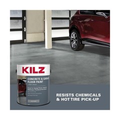 KILZ 1-Part Epoxy Acrylic Concrete & Garage Floor Paint, Slate Gray, Satin, I…