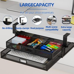 Under Desk Drawer Organizer No Drilling 2 Slide Out Table Black