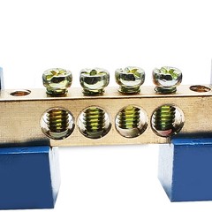 Unlorspy 5 PCS Brass Wire Screw Terminal 4 Positions Terminal Bus Bar Blue Gr…