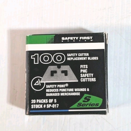 100 EACH / BOX SP-017 Style Safety Replacement Blades for Box Cutter Knives