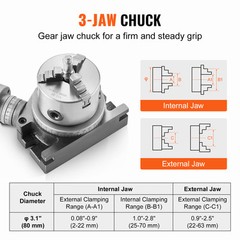 VEVOR Rotary Table for Milling Machines 4” Horizontal Vertical with 3-Jaw Chuck