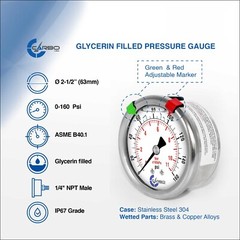 2-1/2″ Pressure Gauge, Stainless Steel Case, Liquid Filled, Back Mnt 0-160 PSI
