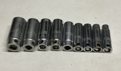 Herbrand 1/2” Drive 12 Pt Deep Sockets 1/2” To 1- 1/8” ~ 9 Pc. Set ~ Vintage USA