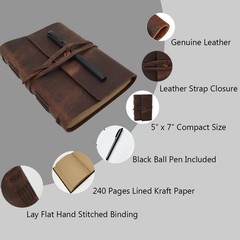 Genuine Leather Journal Notebook – 240 Lined Pages 5 x 7 in Rustic Brown