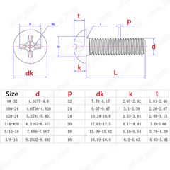 304 Stainless Steel Phillips Cross Pan Head Machine Screws 10# 12# 1/4 5/16 3/8
