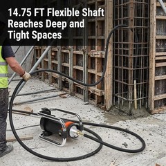 Concrete Vibrating Tool 1500W 16000RPM 4.5m 14-3/4ft Long Shaft Rod, Easy to Use