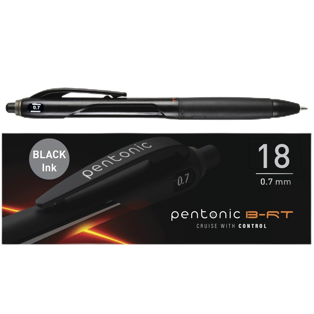 Pentonic BR-T Retractable Ballpoint Pens, 18 1 Count (Pack of 18), Black
