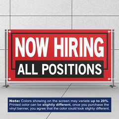 Now Hiring All Positions 13 oz Heavy Duty Vinyl Banner Jobs Available Sign