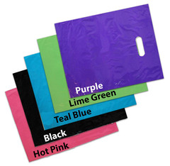 3 Sizes, 30 Pack Plastic Merchandise Bags, Assorted Colors Gift Combo w Handles