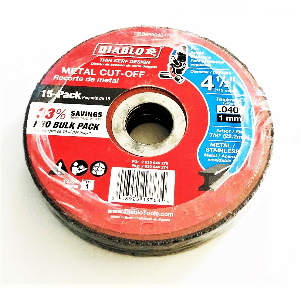 15 DIABLO 4-1/2″ X .040″ THIN KERF METAL/STAINLESS ANGLE GRINDER CUT-OFF WHEELS