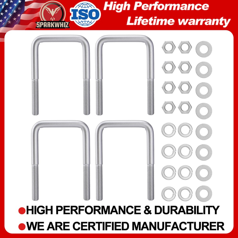 4 PCS Square U Bolt 1/2″ D x 3-1/16″ W x 5-5/16″ L Hardware For Boat Trailer Kit