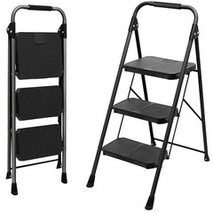 PYKES PEAK Folding 3-Step Ladder with Safety Lock No Assembly Required Handrail