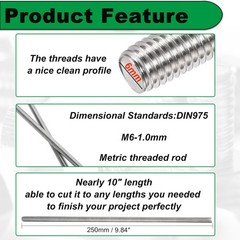 M6 Fully Threaded Rod, 4PCS M6-1.0Mm X 250Mm All Threaded Rods, 304 Stainless S