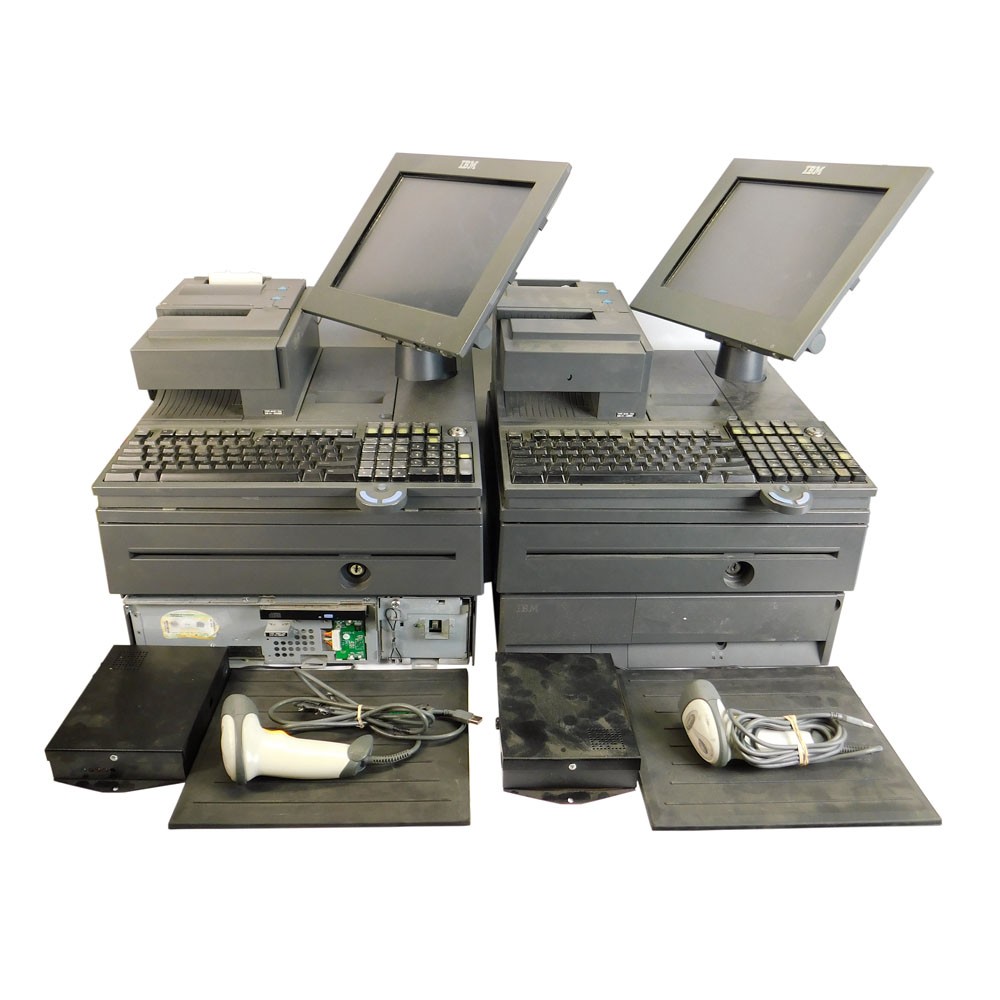 (2) IBM 4800-J22 POS System Retail Cash Registers 700 Series w/ Scanner and Pads