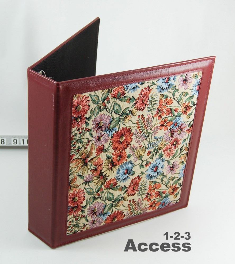 3-Ring Photo Binder Brocade Tapestry Fabric Covered w/ 25 Self Adhesive Vtg