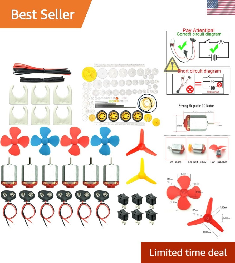 6-Set High-Speed DC Motor & Gear Kit for STEM Projects