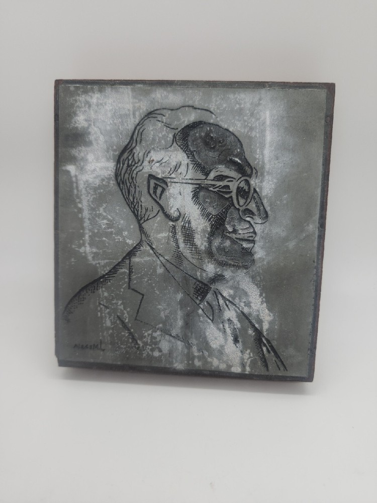 Vintage large letterpress printing block man’s profile portrait